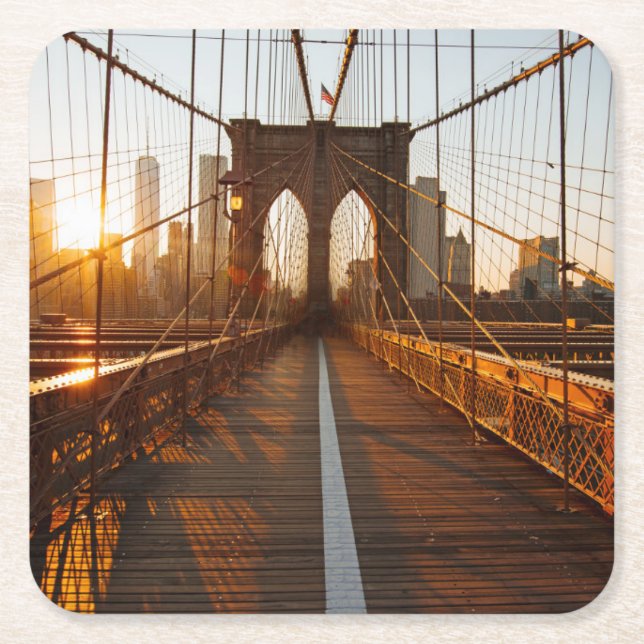 New York City Brooklyn Bridge Sunrise Underlägg Papper Kvadrat (Framsidan)