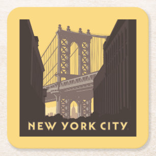 New York City Brooklyn Bridge Underlägg Papper Kvadrat