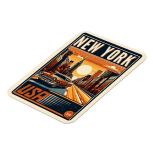 New York City Brooklyn Bridge Vintage klassisk bil Magnet