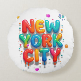New York City Bubble Brev Rund Kudde