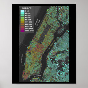New York City Byggnad Height Karta Sticker Poster