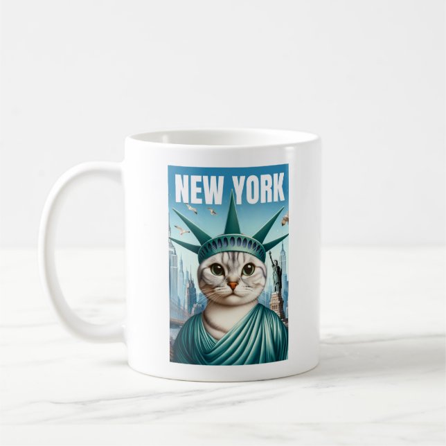 New York City Cat Frihetsgudinnan Mugg - Cute NYC (Vänster)