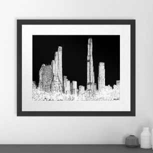 New York City Cental Park Skyline Travel Sketch Poster
