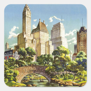 New York City Central Park Vintage affisch Fyrkantigt Klistermärke