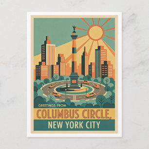 New York City Columbus Circle Retrokonst Vykort