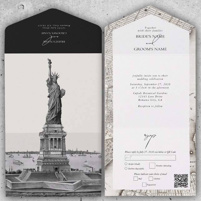 New York City Destination NYC Bröllop (New York City Destination NYC Wedding All In One Invitation)