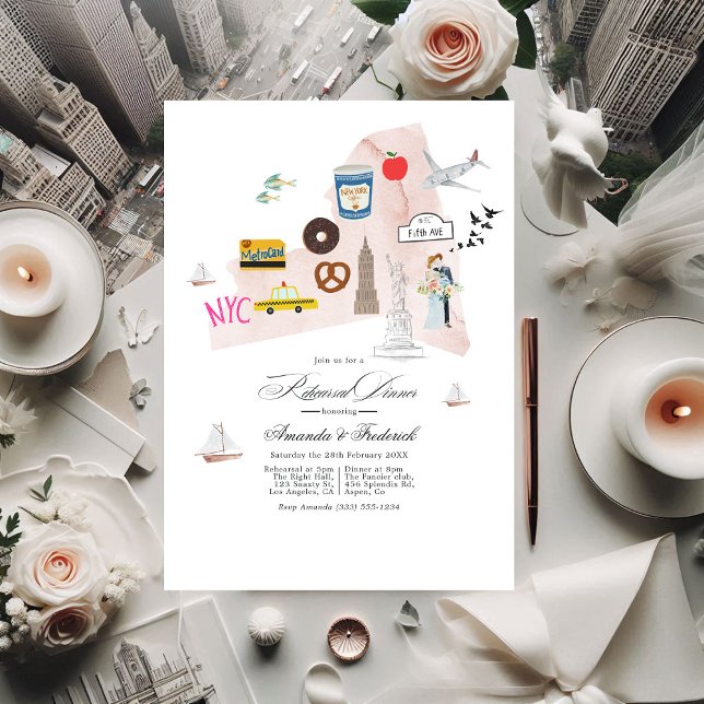 New York City Destination Wedding Rehearsal Middag Inbjudningar (New York City Destination Wedding Rehearsal Dinner Invitation)