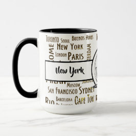 New York City Elegant linen Black Ringer 15oz Mugg