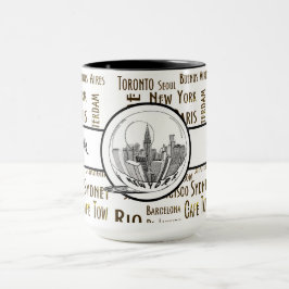 New York City Elegant linen Black Ringer 15oz Mugg