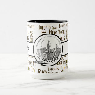 New York City Elegant linen Black Ringer 15oz Mugg