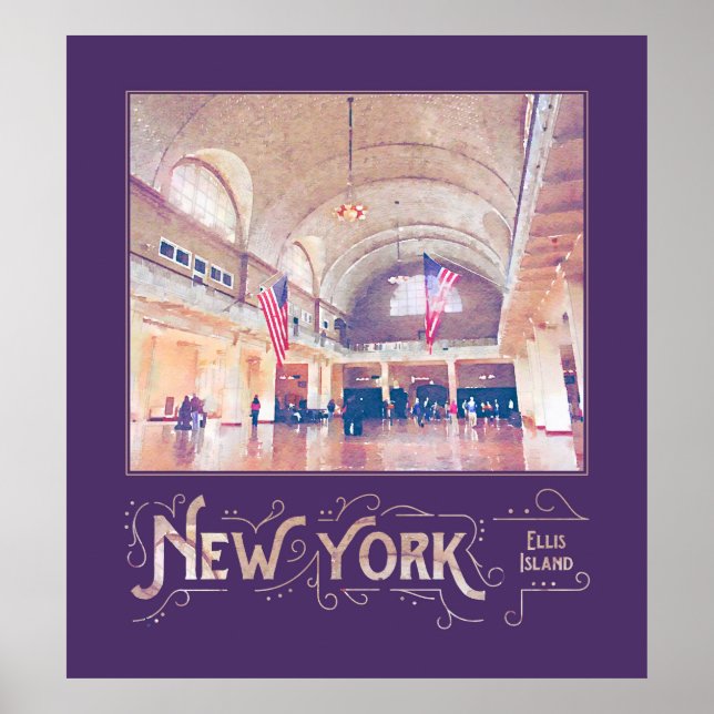 New York City Ellis Island Museum Watercolor Poster (Framsidan)