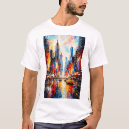 New York City Färgglad Abstrakt Stadssiluett Väggk T Shirt