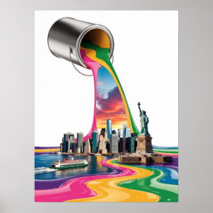 New York City Färgglad Regnbåge Målarfärg Flödar Poster