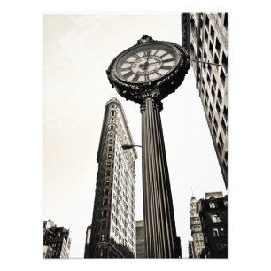 New York City - Flatiron Byggnad and Clock Fototryck
