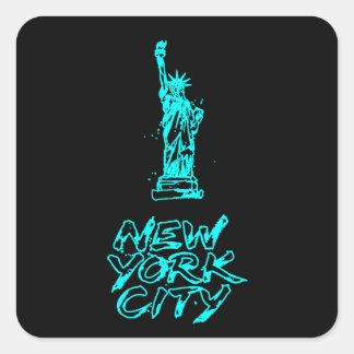 New York City Frihetsgudinnan Neon Cyan Pensel Fyrkantigt Klistermärke