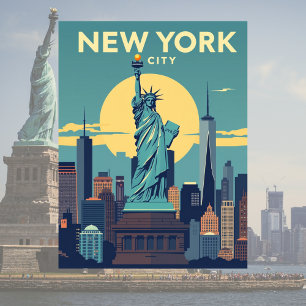 New York City Frihetsgudinnan Resa Vintage Vykort