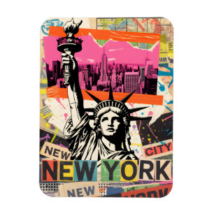 New York City Frihetsgudinnan Retro Punk Collage Magnet