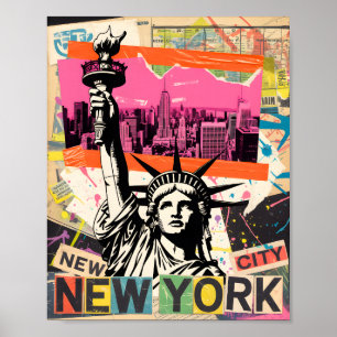 New York City Frihetsgudinnan Retro Punk Collage Poster