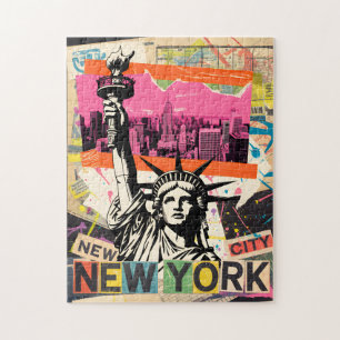 New York City Frihetsgudinnan Retro Punk Collage Pussel