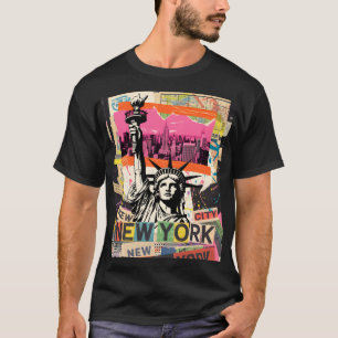 New York City Frihetsgudinnan Retro Punk Collage T Shirt