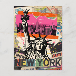 New York City Frihetsgudinnan Retro Punk Collage Vykort