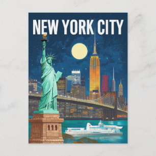 New York City Frihetsgudinnan & Skyline Retro Vykort