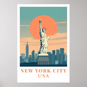 New York City Frihetsgudinnan Vintage Resa Konst Poster