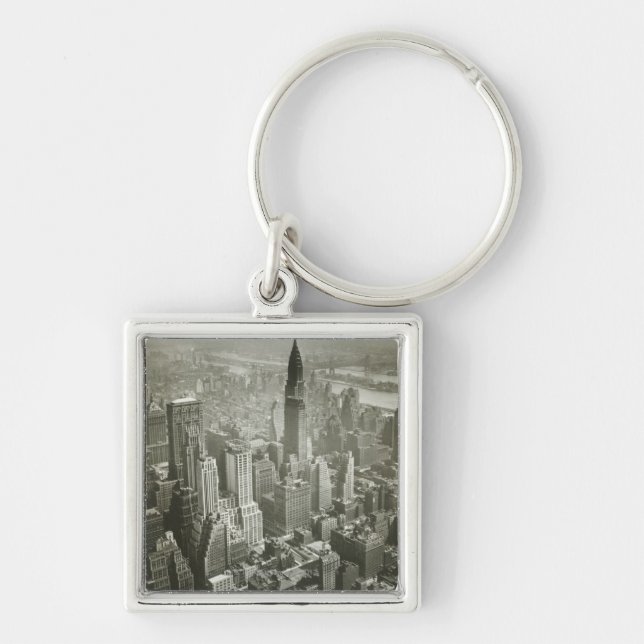 New York City Fyrkantig Silverfärgad Nyckelring (Framsidan)