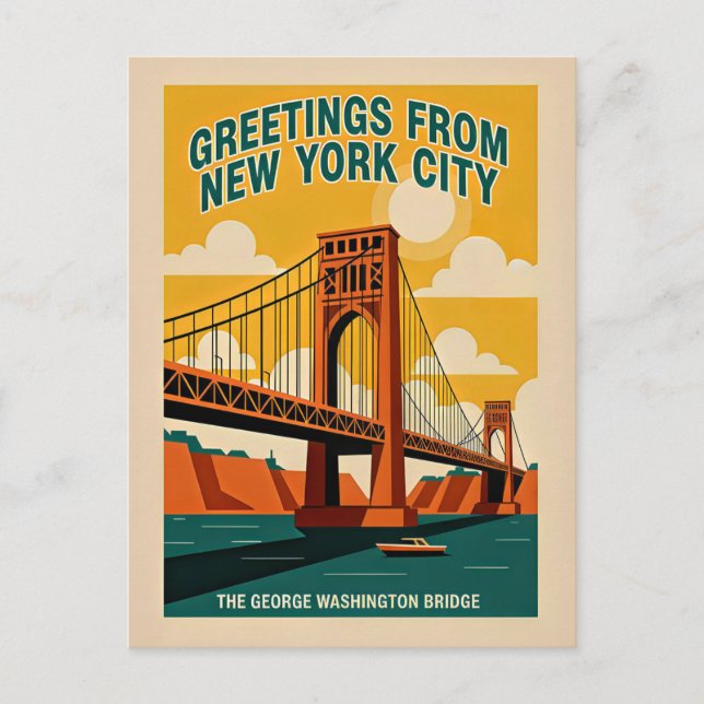 New York City George Washington Bridge Retro Vykort (Framsida)
