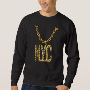 New York City Golden Hip hop Necklace Chain Graphi Lång Ärmad Tröja