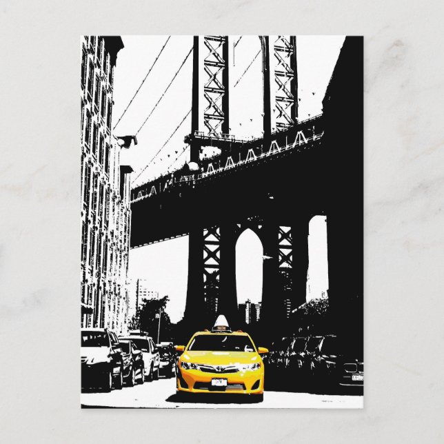 New York City Gul Taxi Brooklyn Bridge Nyc Vykort (Framsida)