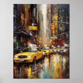 New York City gula taxibilar Abstrakt oljemålning Poster