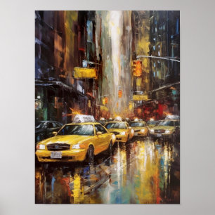 New York City gula taxibilar Abstrakt oljemålning Poster