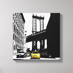 New York City Gult Taxi Brooklyn Bridge Nyc Canvastryck