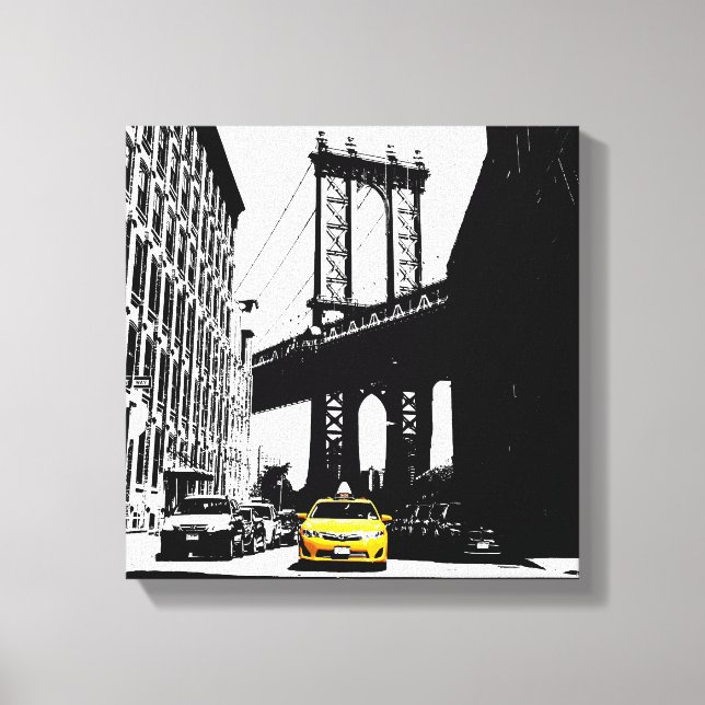 New York City Gult Taxi Brooklyn Bridge Nyc Canvastryck (Framsida)