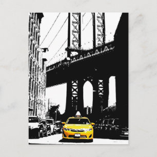 New York City Gult Taxi Brooklyn Bridge Nyc Vykort