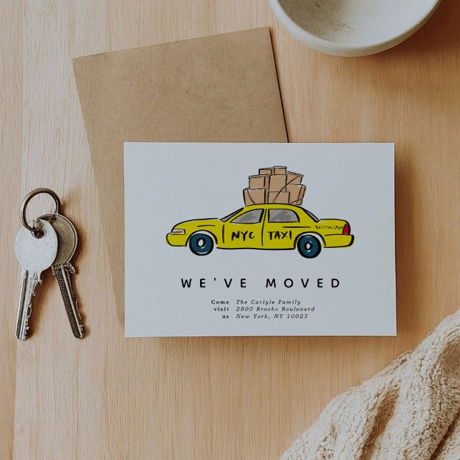 New York City Gult Taxi Flytta Annocements Meddelande (New York City Bright Yellow Taxi Moving Announcement Cards)