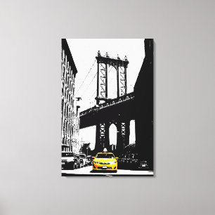 New York City Gult Taxi Nyc Brooklyn Bridge Canvastryck