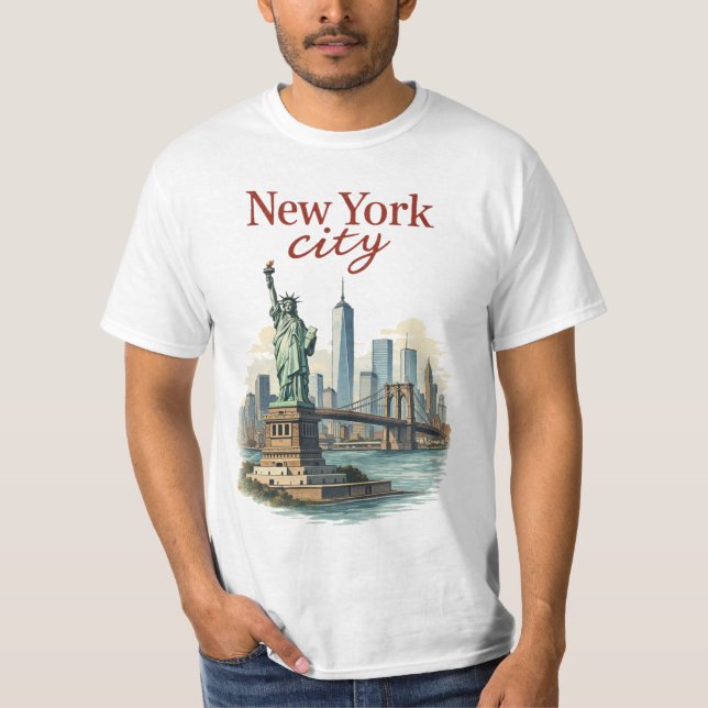New York City – Iconic Statue & Skyline T-Shirt (Framsida)