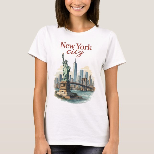 New York City – Iconic Statue & Skyline T-Shirt (Framsida)