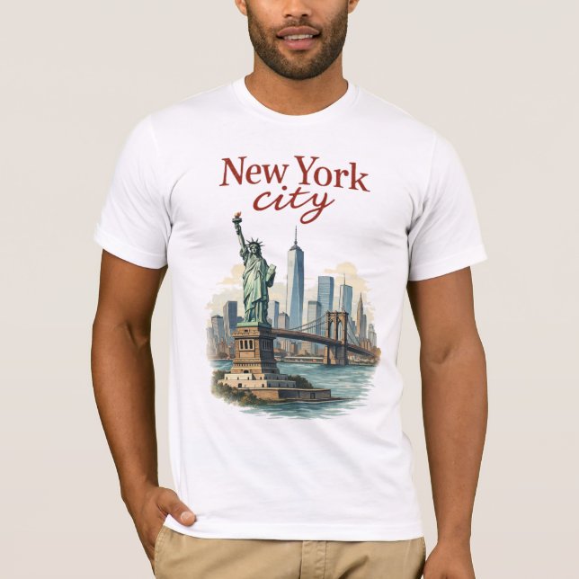 New York City – Iconic Statue & Skyline T-Shirt (Framsida)