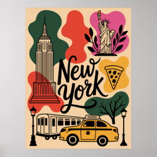 New York City ikonisk collage stadssiluett Poster