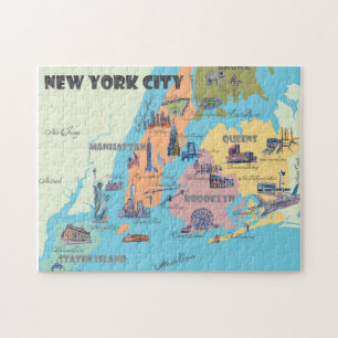 New York City Illustrated Retro Vintage Karta Pussel