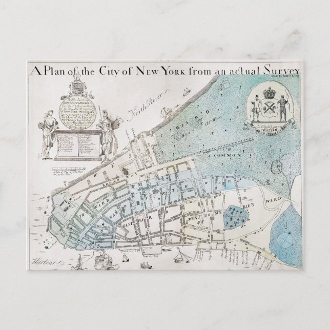 New York City Karta, 1728 Vykort (Framsida)