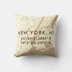 New York City Karta Anpassningsbar Coordinates Be Kudde