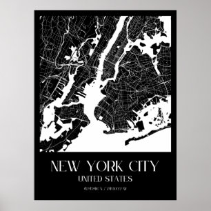 New York City Karta - Black and White Poster