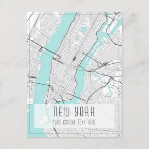 New York City Karta, Black, White and Blue Vykort
