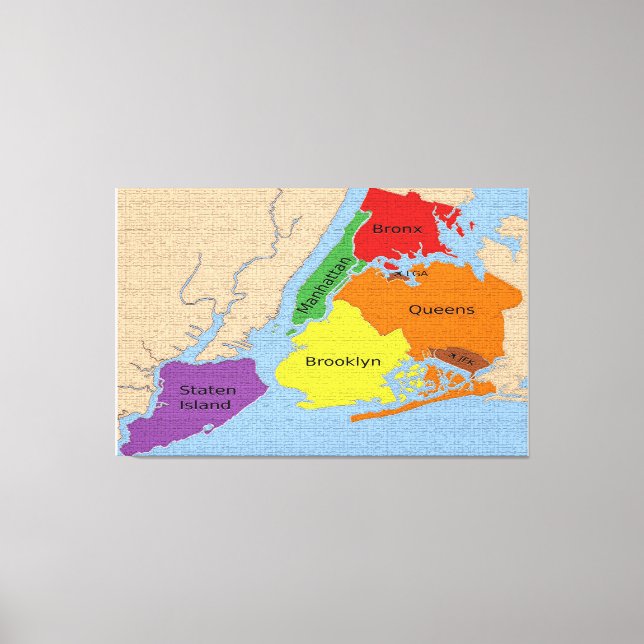 New York City Karta Boroughs Stretched Kanvastryck (Framsida)