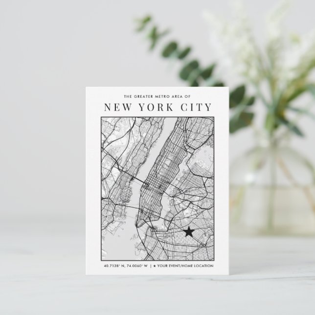 New York City Karta + Mark A Location! Vykort (Stående Fram)
