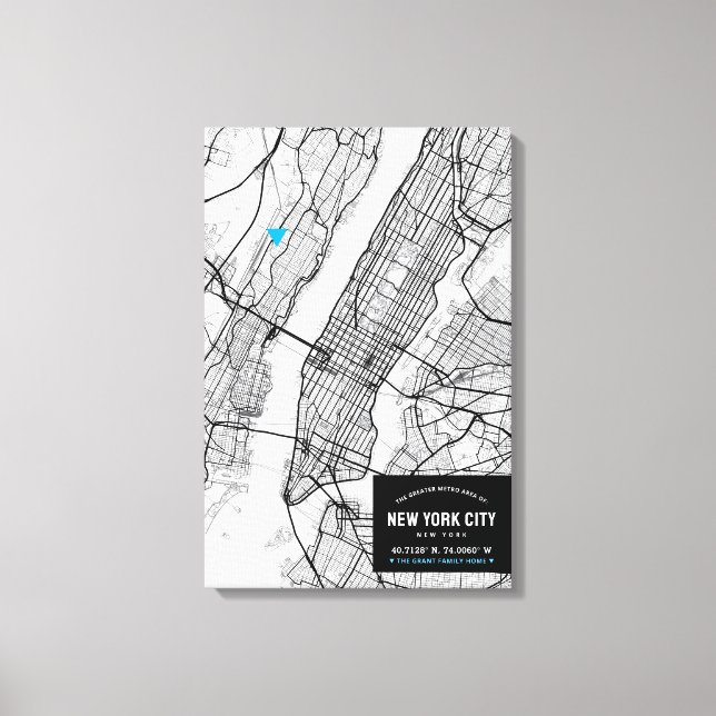 New York City Karta + markera din plats Canvastryck (Framsida)